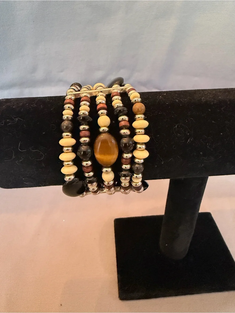 Multi-Strand Brown and Cream Beaded Wrap Bracelet